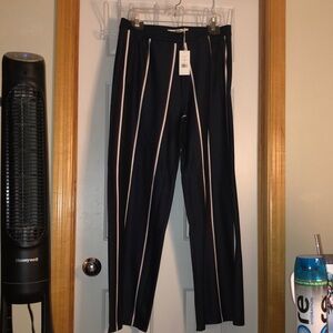 Tory Burch sport Striped twin stripe wide-leg pants XL NWT zip front pockets